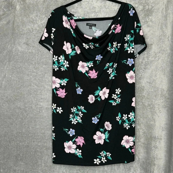 Lane Bryant 26 28 3X Shirt Top Black Floral Flower Cap Short Sleeve Cowl Neck - Picture 1 of 7